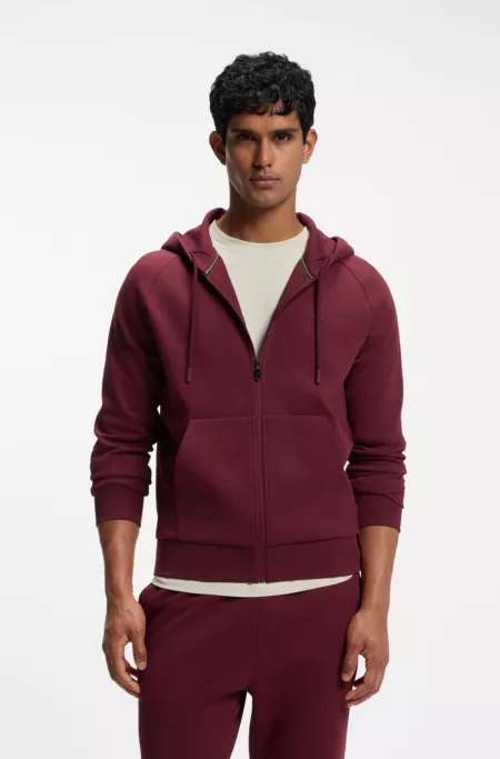 Stretch-cotton zip-up hoodie with puffed logo