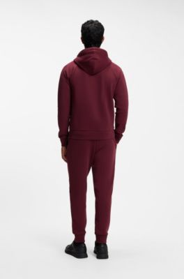 Stretch-cotton zip-up hoodie with puffed logo, Dark Red