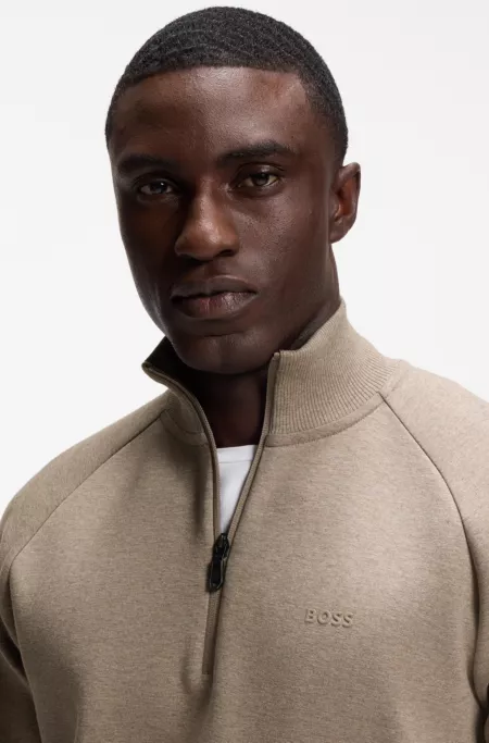 Zip-neck sweatshirt in stretch cotton