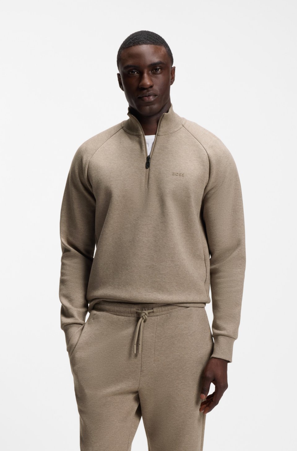 Zip-neck sweatshirt in stretch cotton