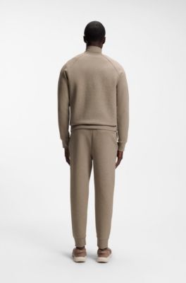 Zip-neck sweatshirt in stretch cotton, Light Brown