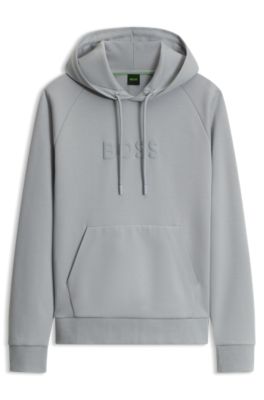 Casual stretch-cotton hoodie with puffed logo, Light Grey