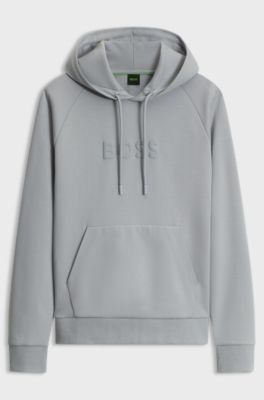 Casual stretch-cotton hoodie with puffed logo, Light Grey