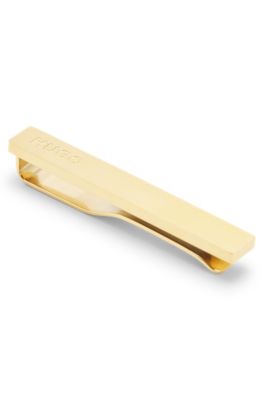 Rectangular tie bar in brushed stainless steel, Gold tone