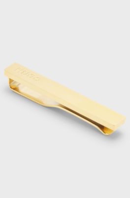 Rectangular tie bar in brushed stainless steel, Gold tone