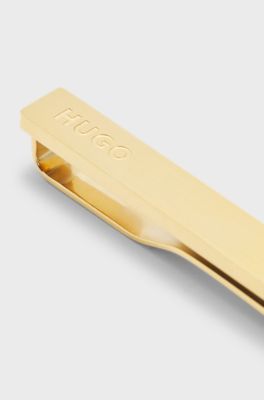 Rectangular tie bar in brushed stainless steel, Gold tone