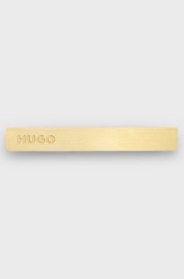 Rectangular tie bar in brushed stainless steel, Gold tone