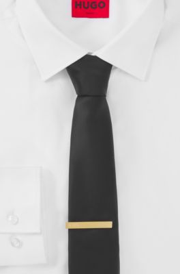 Rectangular tie bar in brushed stainless steel, Gold tone