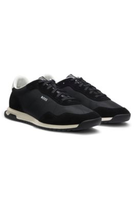 Mixed-material trainers with textured fabric, Black