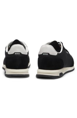 Mixed-material trainers with textured fabric, Black