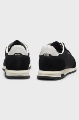 Sneakers in materiali misti con tessuto strutturato, Nero