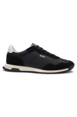 Mixed-material trainers with textured fabric, Black