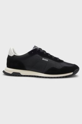 Sneakers in materiali misti con tessuto strutturato, Nero