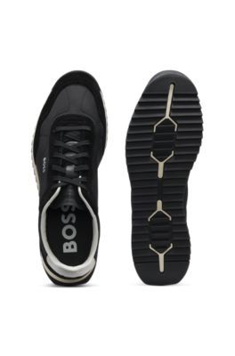 Mixed-material trainers with textured fabric, Black