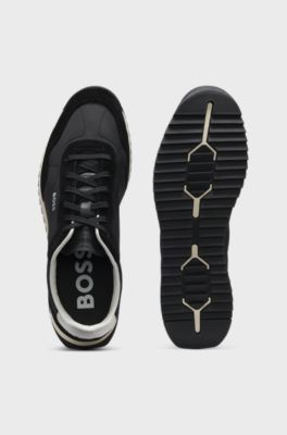 Mixed-material trainers with textured fabric, Black