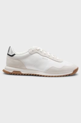 Sneakers in materiali misti con tessuto strutturato, Bianco