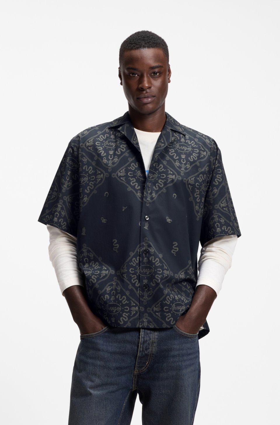 Relaxed-fit shirt in printed cotton poplin