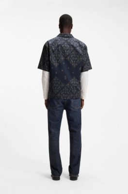 Hugo Relaxed-fit shirt in printed cotton poplin mönstrade skjortor herr – bild 3