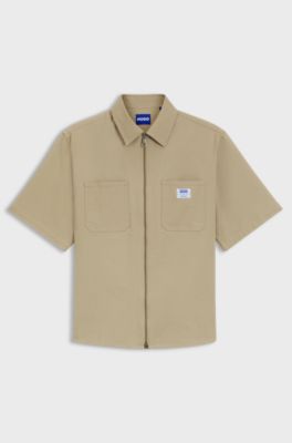 Oversized-fit shirt in stretch cotton, Beige