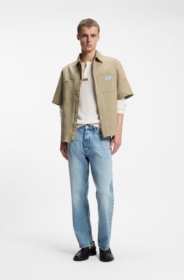 Oversized-fit shirt in stretch cotton, Beige