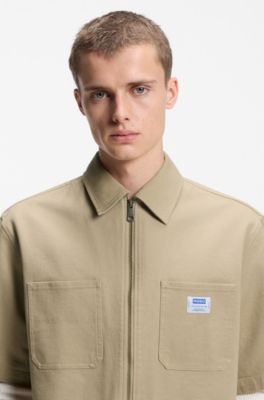 Oversized-fit shirt in stretch cotton, Beige