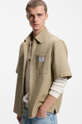 Oversized-fit shirt in stretch cotton, Beige