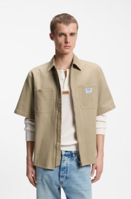Oversized-fit shirt in stretch cotton, Beige