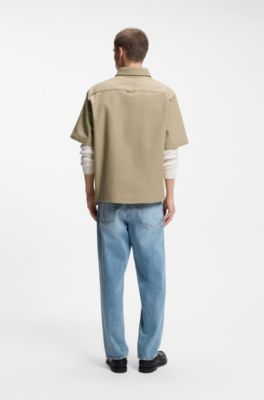 Oversized-fit shirt in stretch cotton, Beige