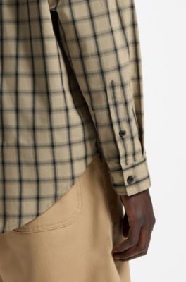 Oversized-fit shirt in checked cotton poplin, Beige Patterned