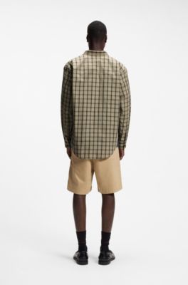Oversized-fit shirt in checked cotton poplin, Beige Patterned