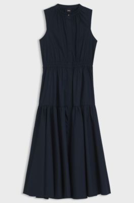 Sleeveless dress in cotton poplin, Dark Blue