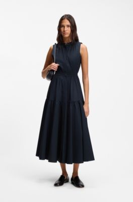 Sleeveless dress in cotton poplin, Dark Blue