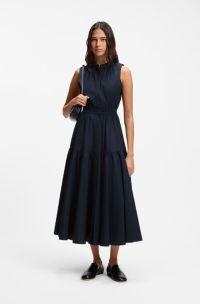 Robe sans manches en popeline de coton, Bleu fonc&eacute;