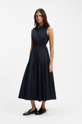 Sleeveless dress in cotton poplin, Dark Blue