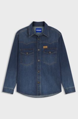 Oversized-fit shirt in cotton denim, Blue