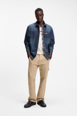 Oversized-fit shirt in cotton denim, Blue