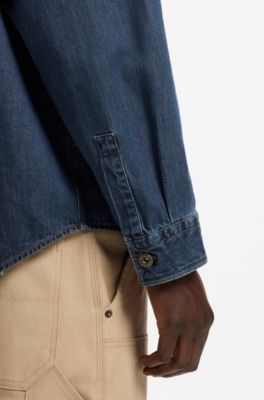 Oversized-fit shirt in cotton denim, Blue