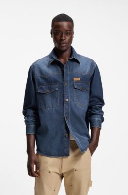 Oversized-fit shirt in cotton denim, Blue
