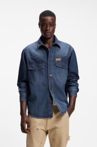Oversized-fit shirt in cotton denim, Blue