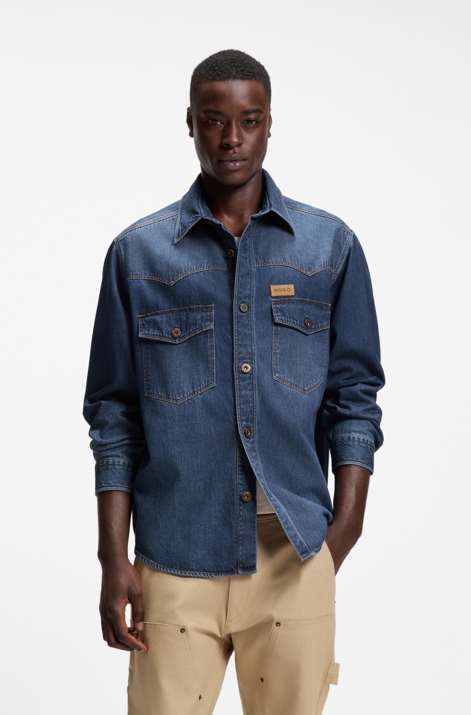 Oversized-fit shirt in cotton denim