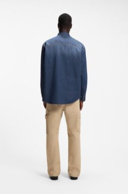 Oversized-fit shirt in cotton denim, Blue