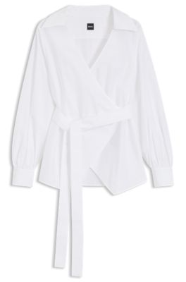 BOSS - Regular-fit blouse with wrap front - White