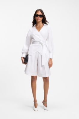 Regular-fit blouse with wrap front, White