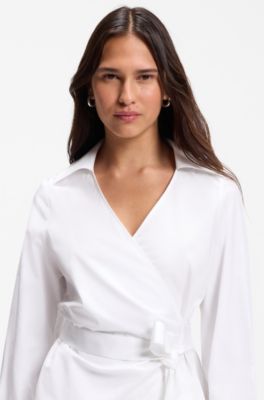 Regular-fit blouse with wrap front, White