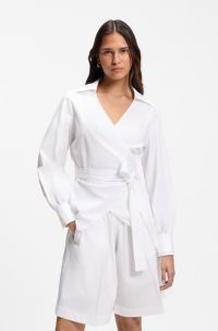 Regular-fit blouse with wrap front, White
