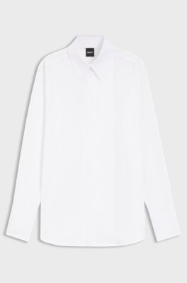 Long-sleeved shirt in cotton with pleating detail, White