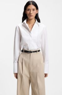 Long-sleeved shirt in cotton with pleating detail, White