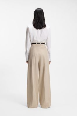 Long-sleeved shirt in cotton with pleating detail, White