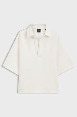 Loose-fit polo sweatshirt in scuba jersey, Natural