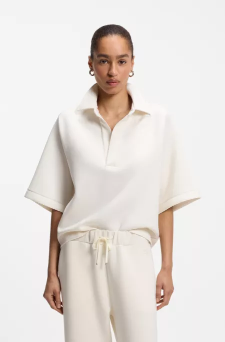 Loose-fit polo sweatshirt in scuba jersey